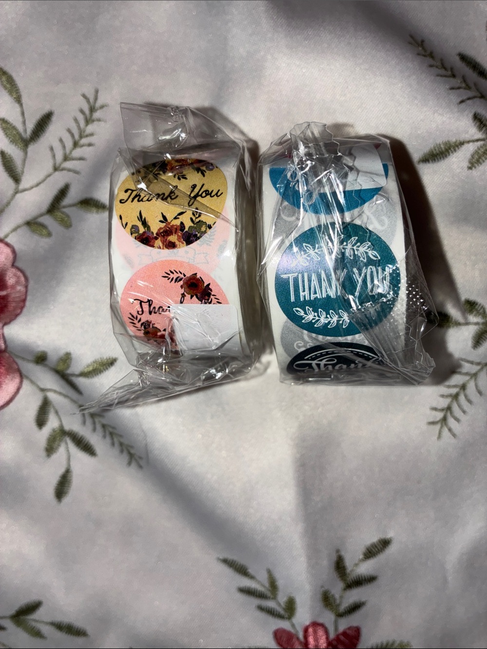 3 Thank You Sticker Rolls - Floral & Teal Circle Labels
